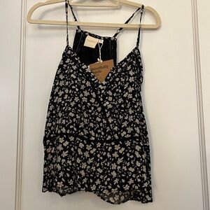 Reistor Black Floral V-Neck Spaghetti Strap Tank